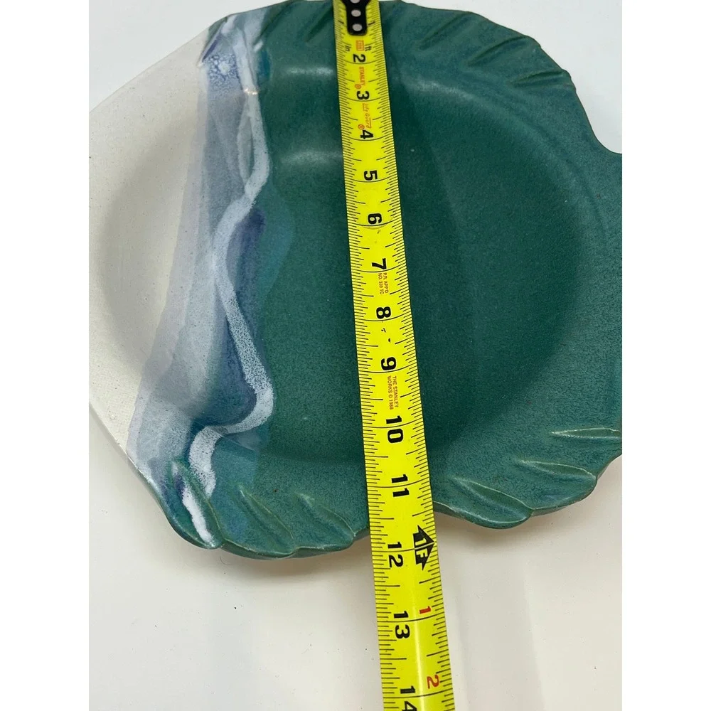Ceramic Fish Shaped Serving Dish Deep Green White Glaze Ocean‎ Coastal